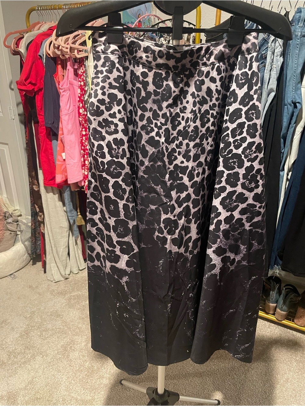 Black Floral Ombre A-Line Midi Skirt - Women